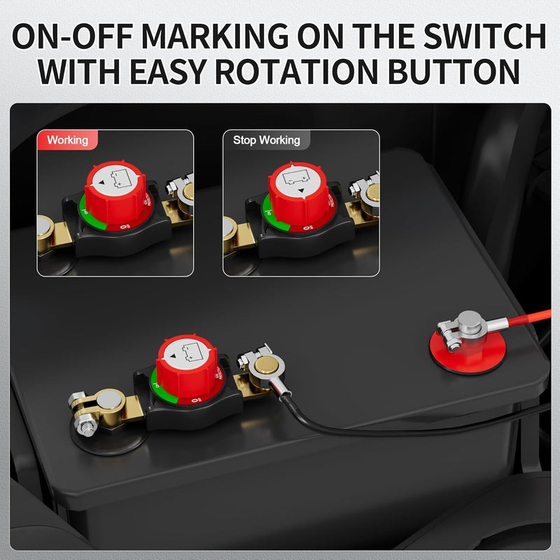 Battery Disconnect Top Post Kill Switch 12V 48V Heavy Duty Shut Off for Car RV