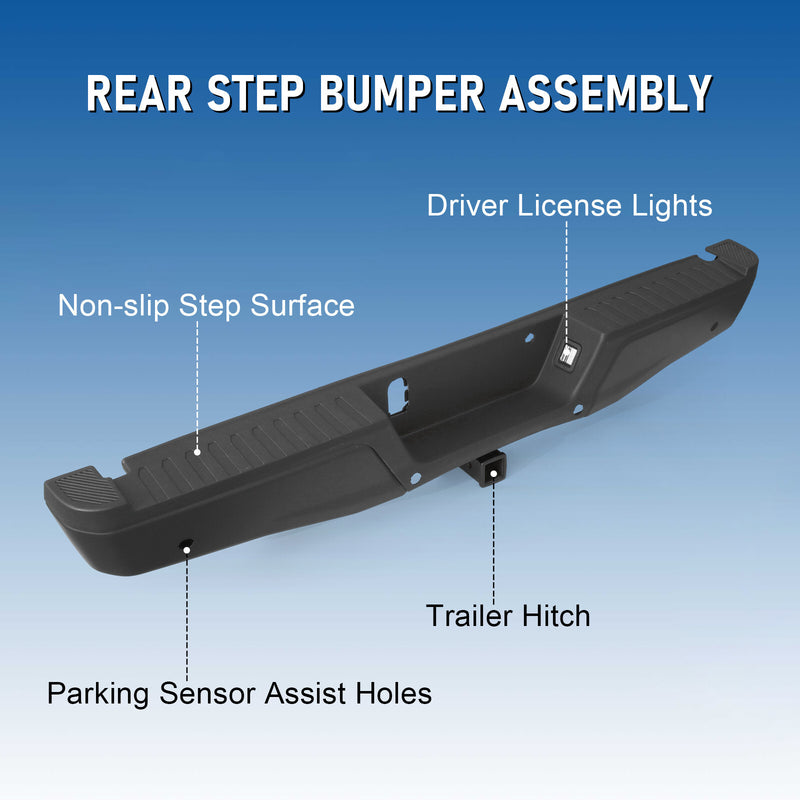Black Rear Bumper Assembly Max Tow Hitch Sensor Holes for Ford F-150 15-20