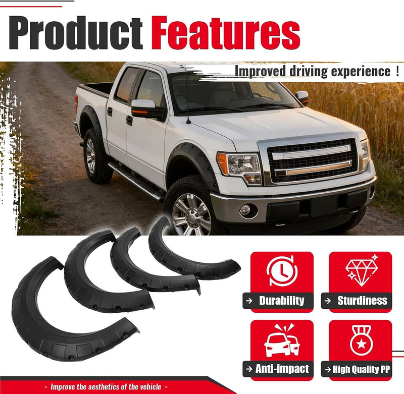 DURAFORCE Pocket Riveted Wheel Fender Flare for Ford F150 F-150 Styleside 2009-2014 4PCS