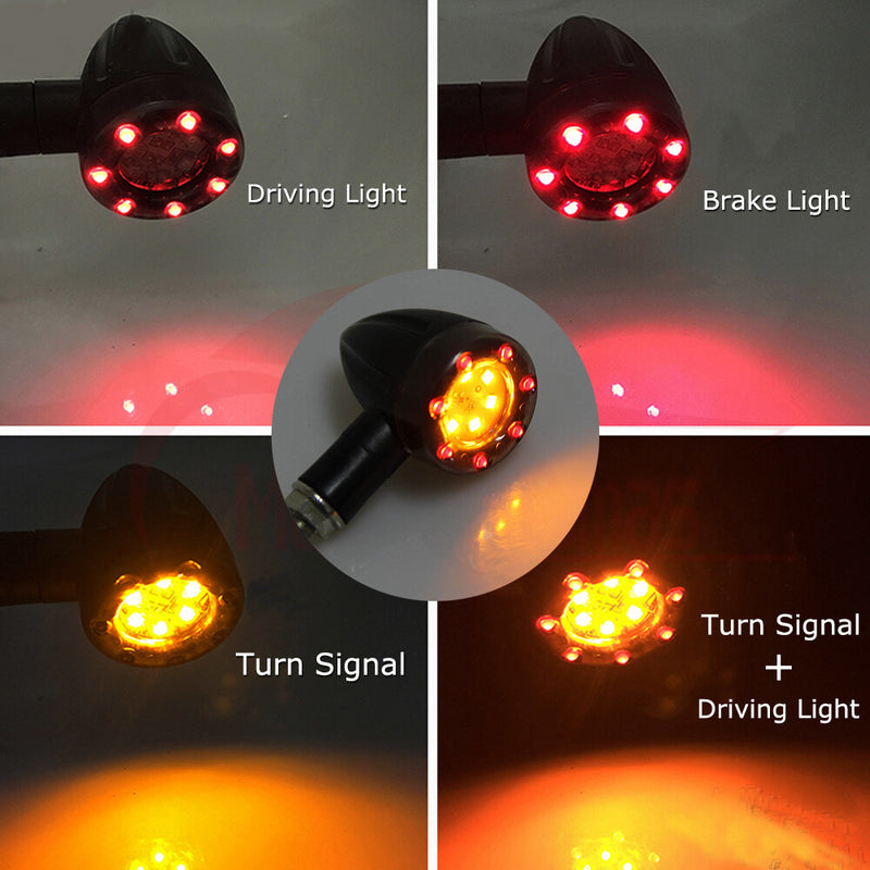 4x Universal Motorcycle LED Red Amber Turn Signal Indicator Blinker Lights