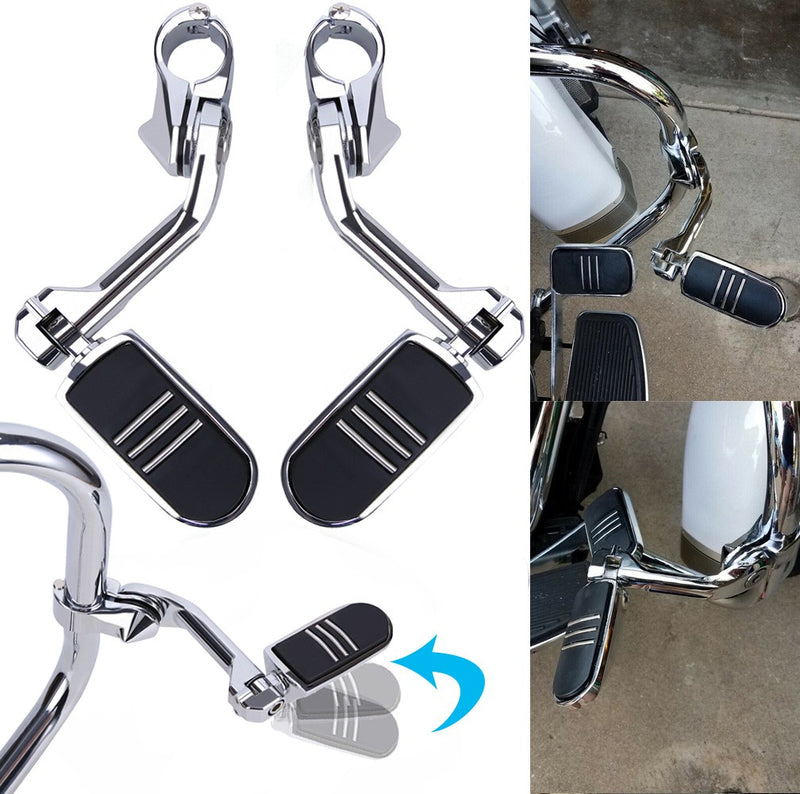 Chrome Long Highway Foot Pegs 1.25" Bars Fit for Harley Road King Street Glide