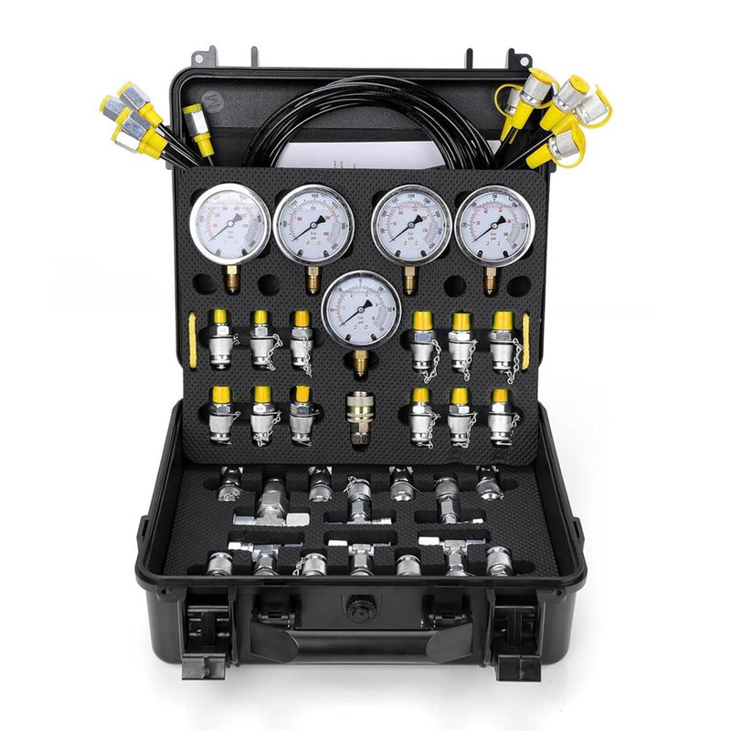 Hydraulic Pressure Test Kit 5 Gauges 13 Couplings 14 Connectors 5 Hoses 14 Tee