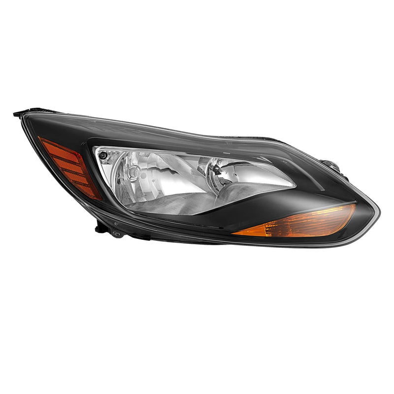 DURAFORCE Black Right Passenger Side Headlight Clear Lens Halogen for Ford Focus 2012-2014