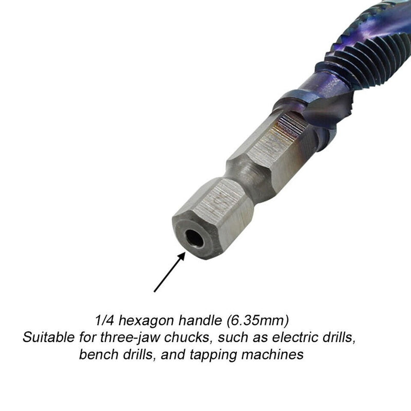12PCS M3-M10 1/4" Hex Shank Composite HSS Metric Screw Thread Tap Drill Bits Set