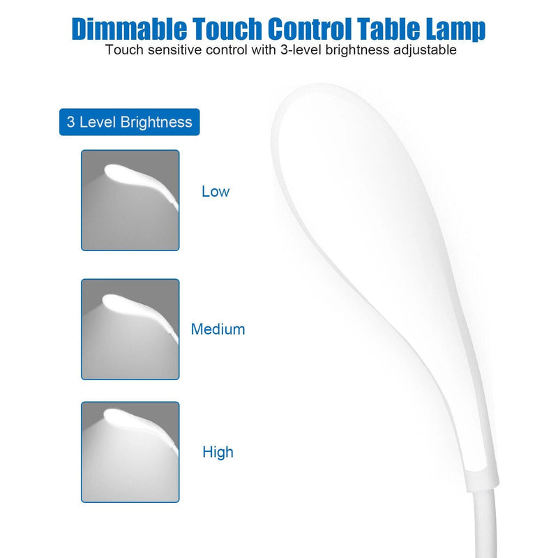 USB LED Desk Light Dimmable Bedside Reading Lamp Rechargeable Touch Control