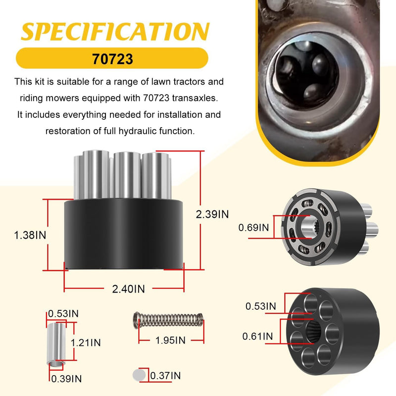 70723 Cylinder Block Kit 7-Piston Assembly Hydrostatic Transaxle for Hydro-Gear
