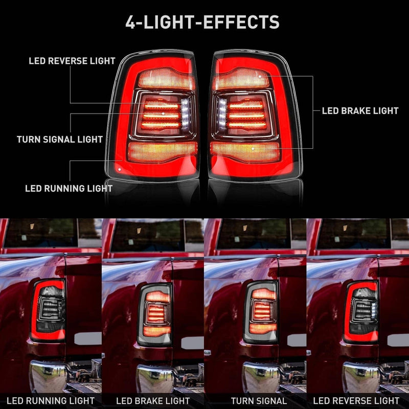 LED Tail Light Pair Clear Lens for Dodge Ram 1500 2500 3500 2009-2018 Rear