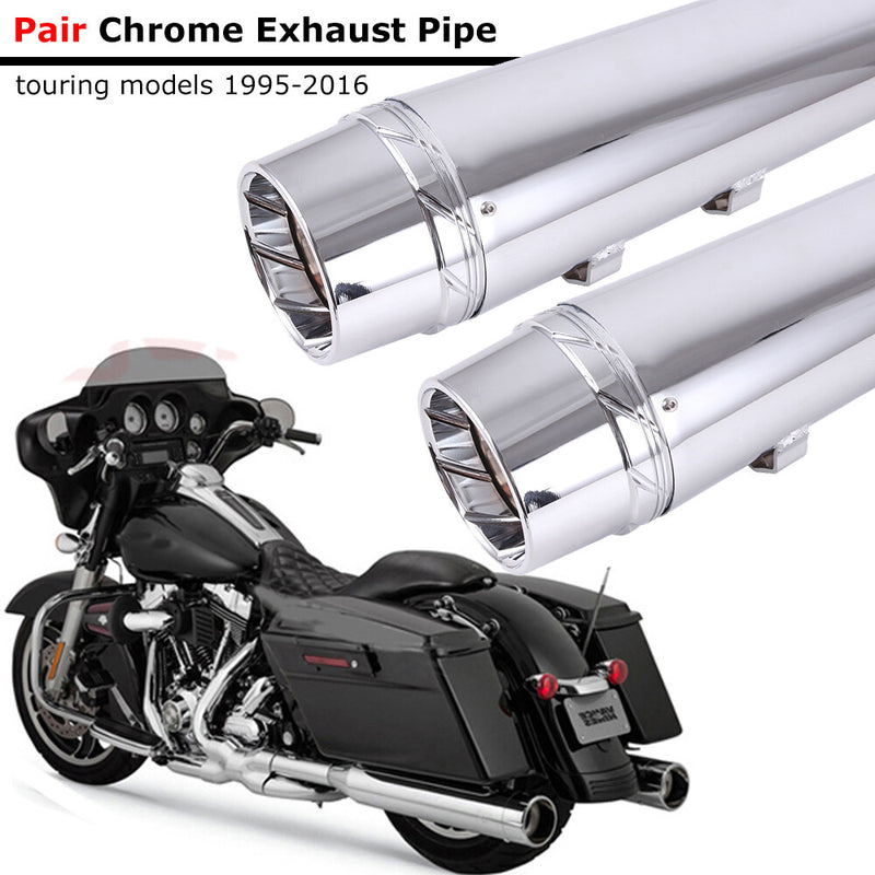 4" Slip On Mufflers Exhaust Pipes for Harley Touring Bagger 1995-2016 Chrome