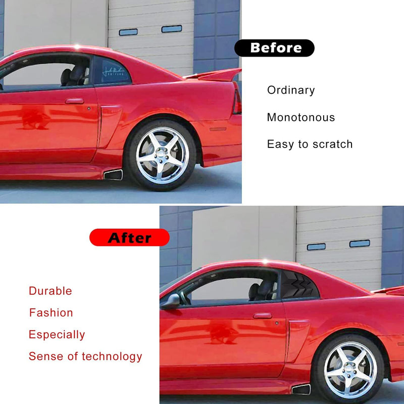 ABS Side Window Louvers Scoop Cover Vent for Ford Mustang 1999-2004 Black 2Pcs