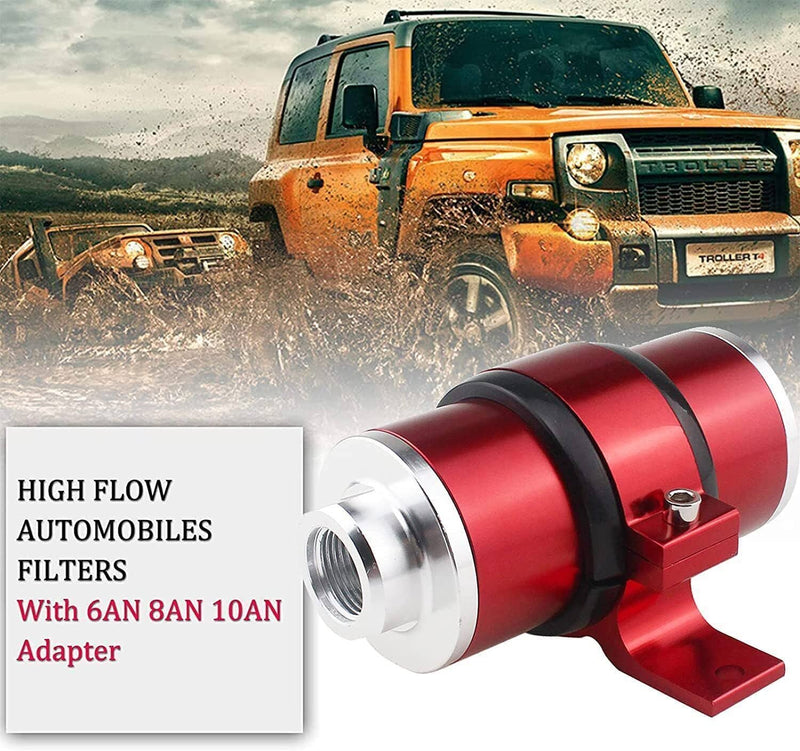 AN6 AN8 AN10 30 Micron Billet Aluminum Inline Fuel Gas Petrol Filter Bracket Red