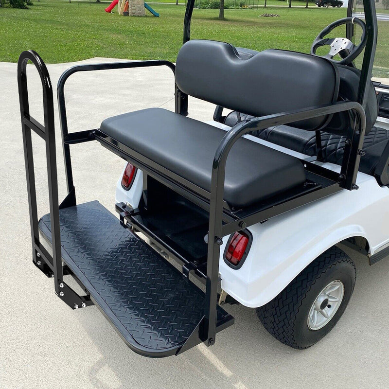 Golf Cart Flip Rear Back Seat Kit Black Cushion for Club Car DS 00-13 Grab Bar