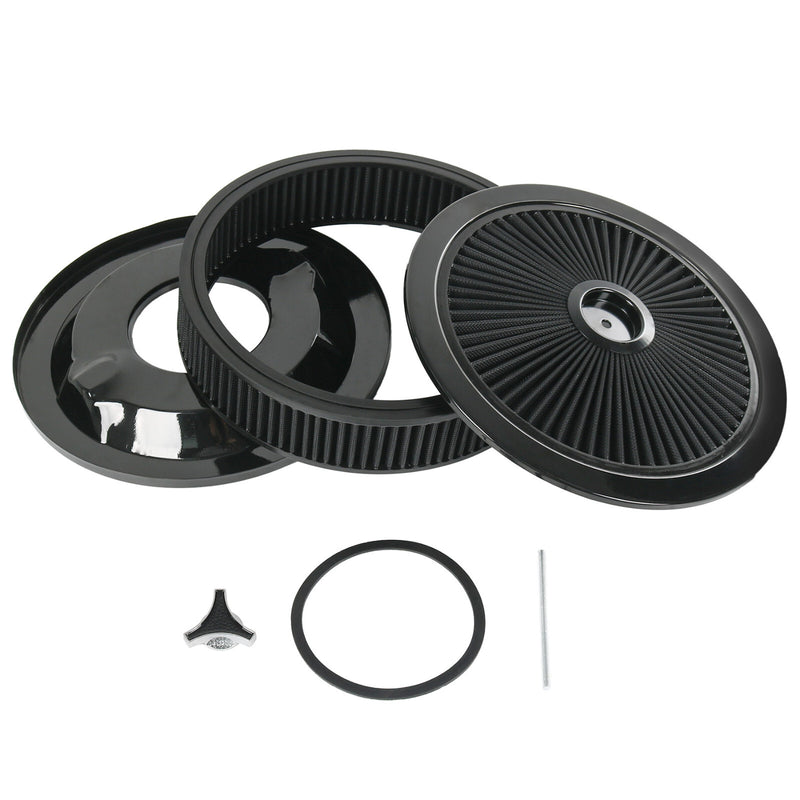 14" X 3" Black Round High Flow Washable Air Cleaner Drop Base for SBC BBC