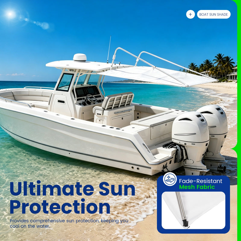 White Boat Sun Shade 304 Stainless Steel Fabric Canopy for Universal Boat