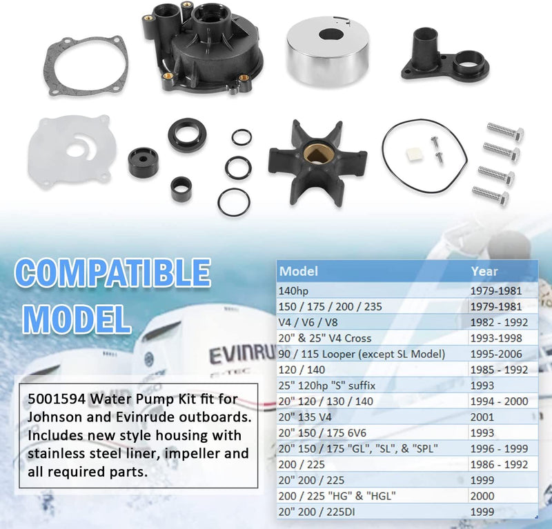 5001594 Water Pump Kit for Johnson Evinrude BRP/OMC 140HP 150 175 200 V4 V6 V8