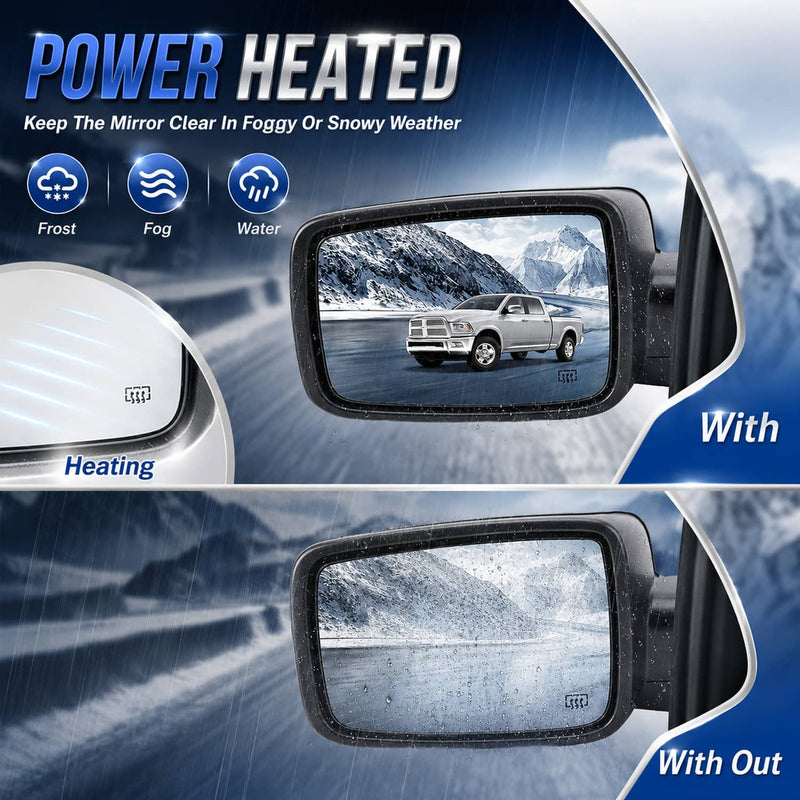 Pair Side Mirror Chrome Power Fold Heated Temp Sensor for 2013-2019 Ram 1500