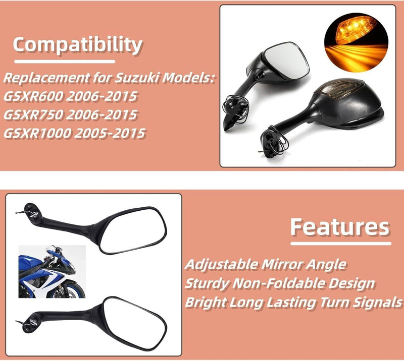 Rearview Mirrors Turn Signal for Suzuki GSXR 1000 GSXR600 GSX-R 750 2006-2015
