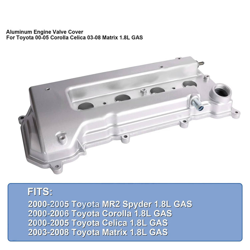 1120122060 Aluminum Valve Cover with Gasket for 2000-2008 Toyota 1.8L Gas Silver
