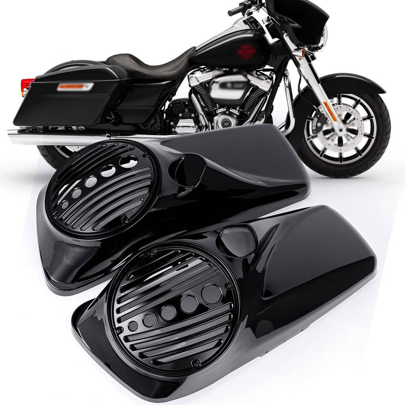 Black 8" Speaker Lids with Tweeter Port for Harley Touring Models 2014-2025
