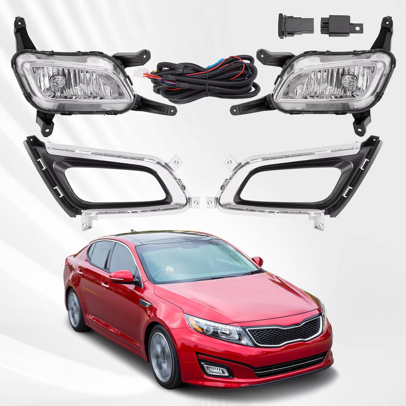 DURAFORCE Halogen Fog Lights with Bezel Chrome Trim for Kia Optima 2014 2015 RH LH Pair