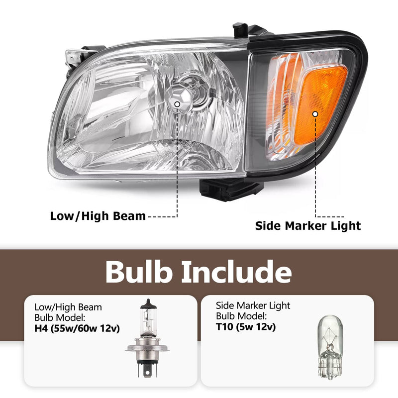 DURAFORCE White Headlights & Black Corner Light for Toyota Tacoma 2001 2002 2003 2004 4Pcs