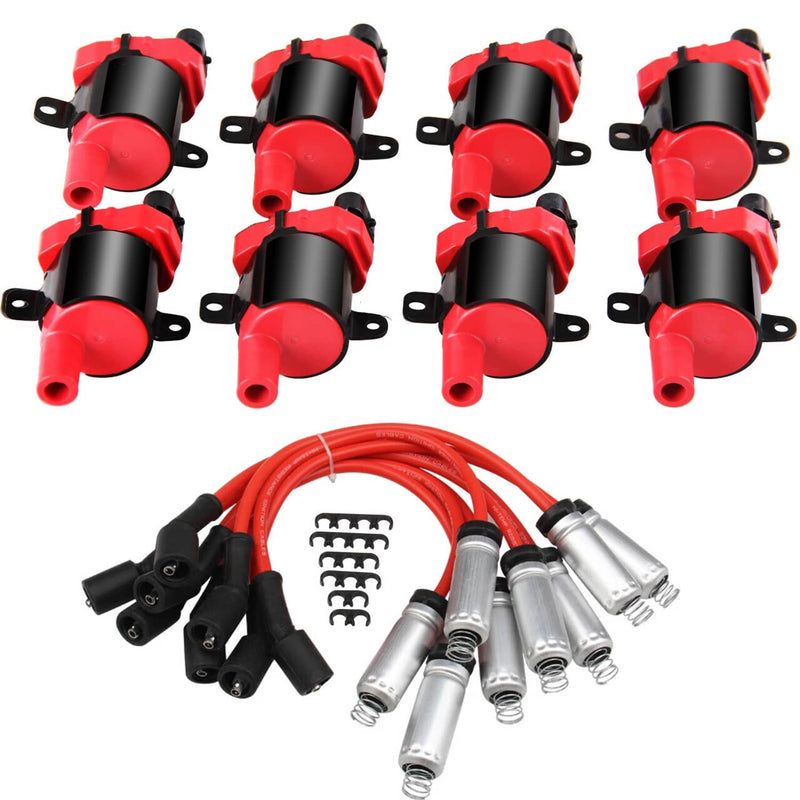 8PACK Round Ignition Coil and Spark Plug Wire for Chevy Silverado 1500 2500 GMC