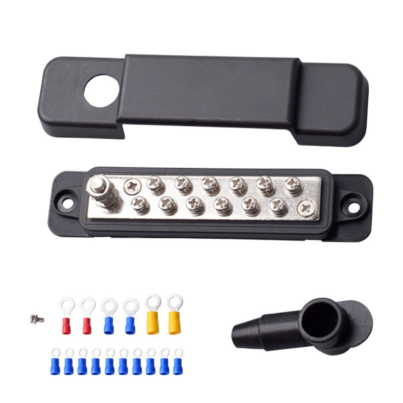 12 Terminal Busbar Bus Bar Power Distribution Block 180A 12V DC Pair Black Red