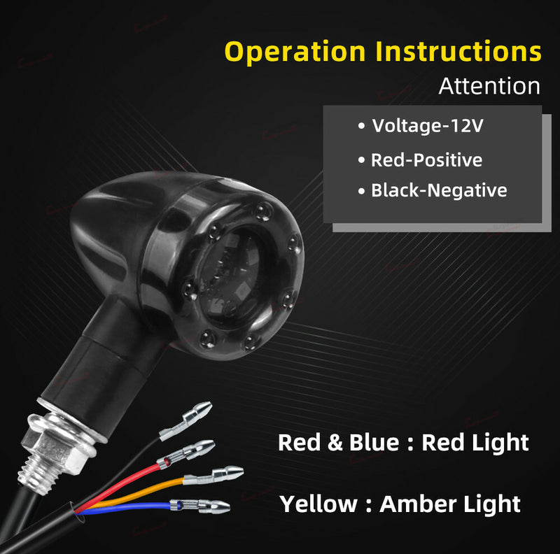 4x Universal Motorcycle LED Red Amber Turn Signal Indicator Blinker Lights