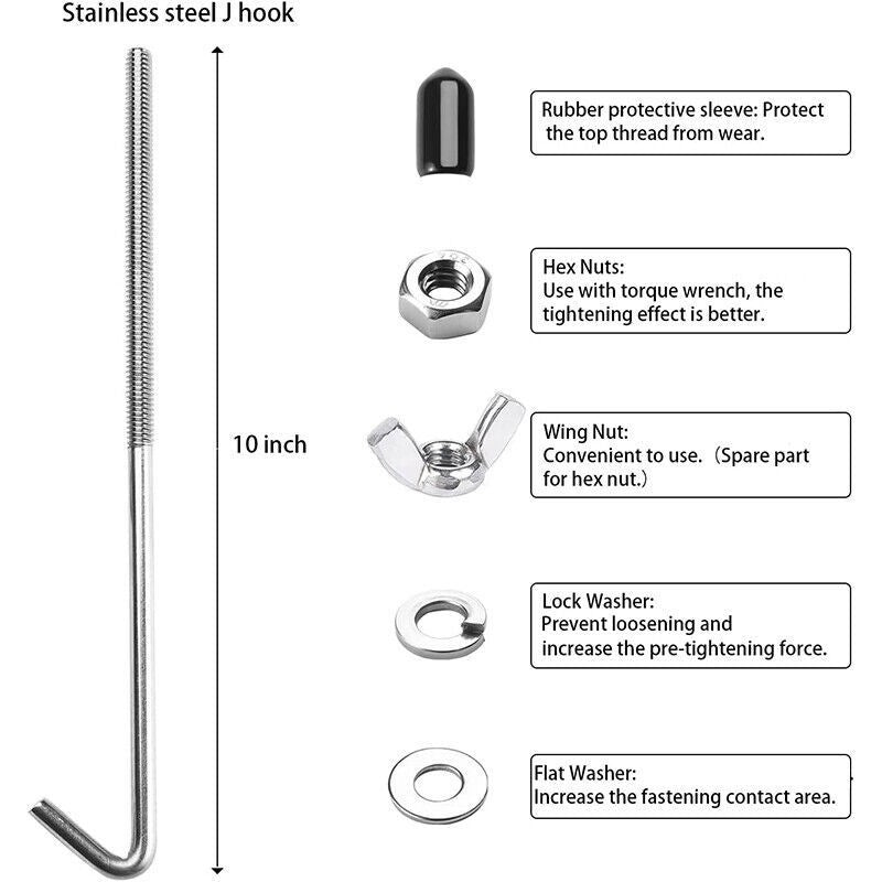 Aluminum Black Battery Hold Down Bracket Mount Kit 10" J-Hooks Bolts