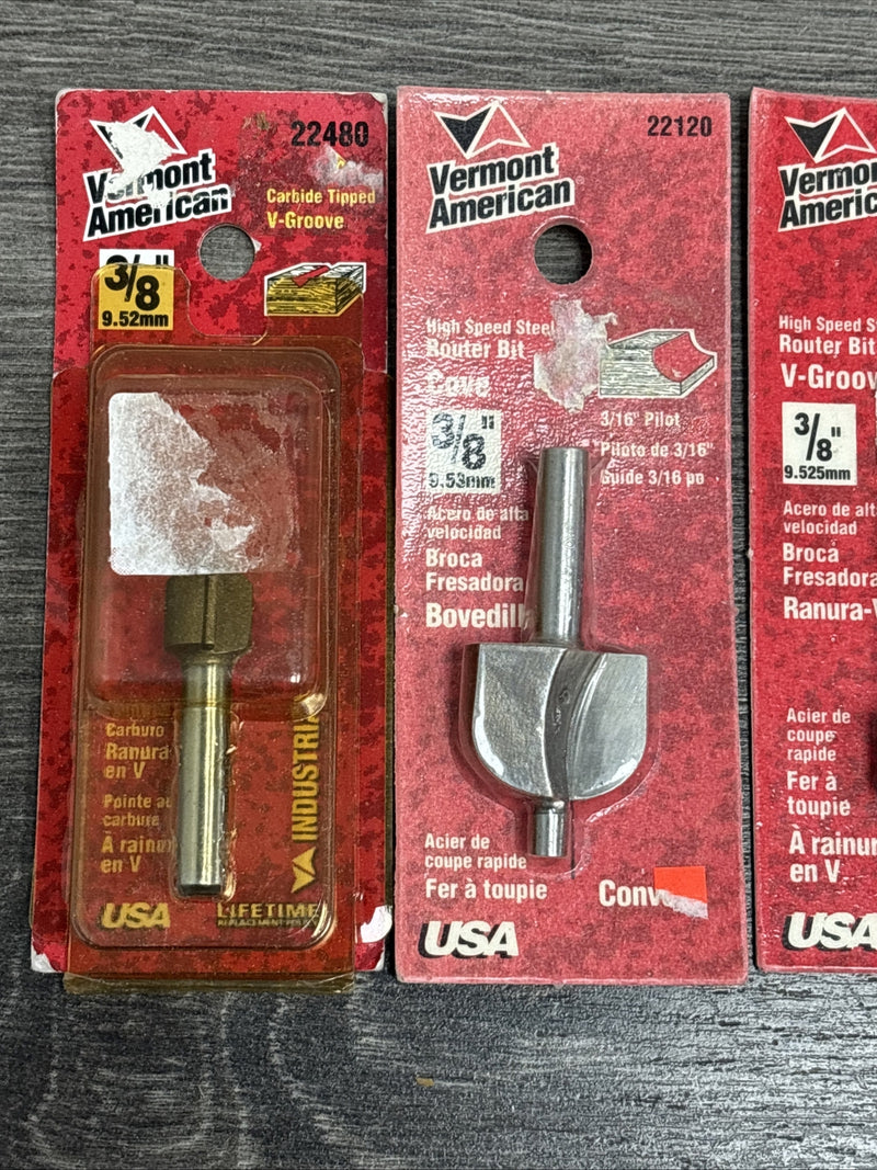 4pc Vermont American 3/8 Shank Router Bit Set Made in USA