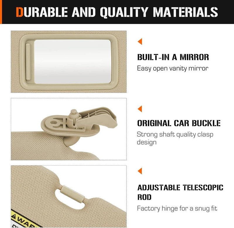 Right Left Side Beige Sun Visor w/Mirror Pair for Hyundai Elantra