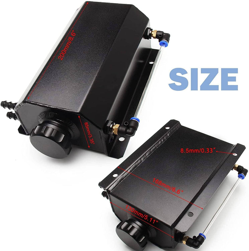 2L Radiator Coolant Overflow Water Bottle Expansion Reservoir Tank w/ Cap Black