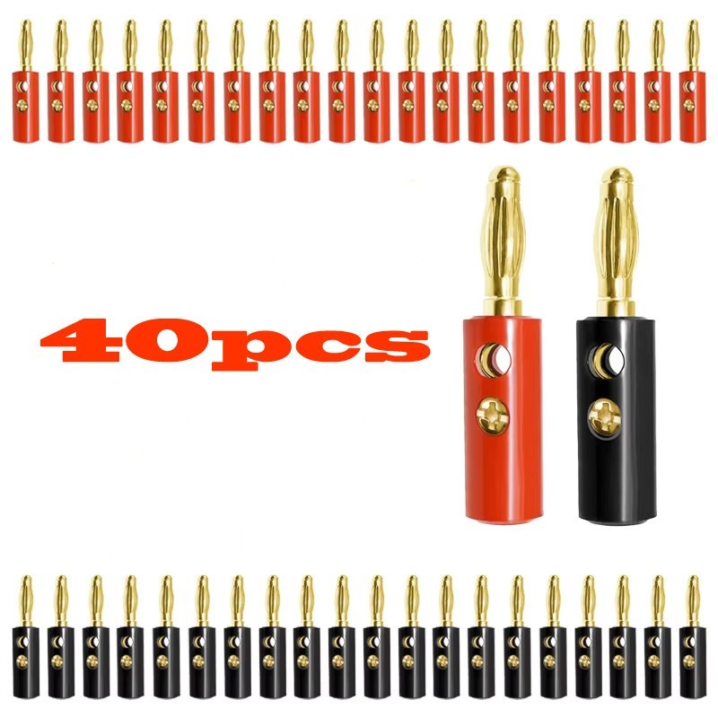 Gold Plated Banana Plugs Audio Jack Speaker Wire Cable Screw Connector 4mm 40Pcs