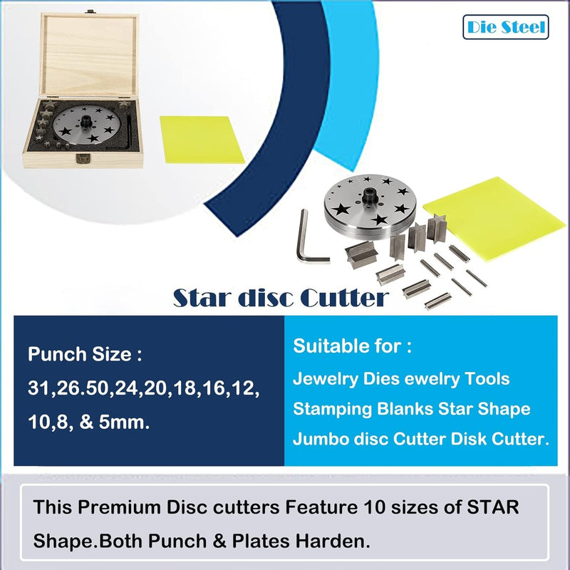 Disc Cutter 5mm to 31mm With 10 Punches for Star Shapes Stamping Blanks