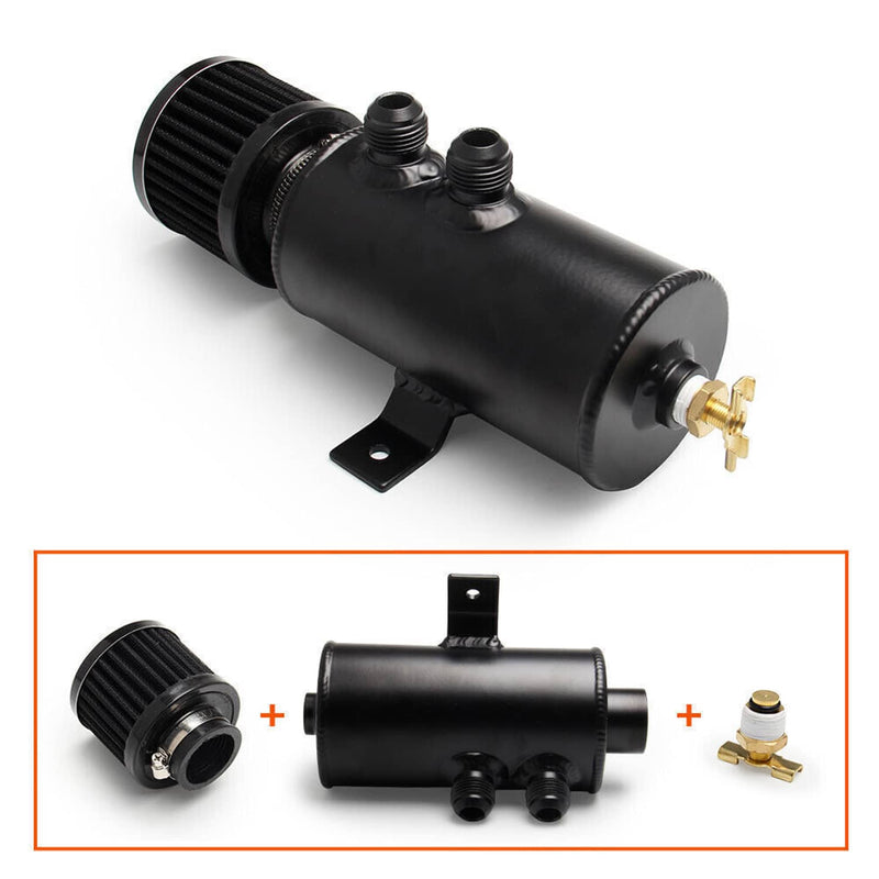 Oil Catch Can Reservoir Tank 10AN 2 Port Dual Breather Filter Baffled 10FT Hose