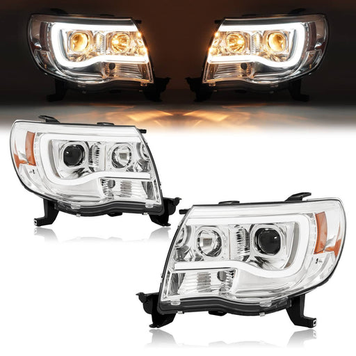 DURAFORCE DOT Chrome LED Tube Projector Headlights for Toyota Tacoma 2005-2011