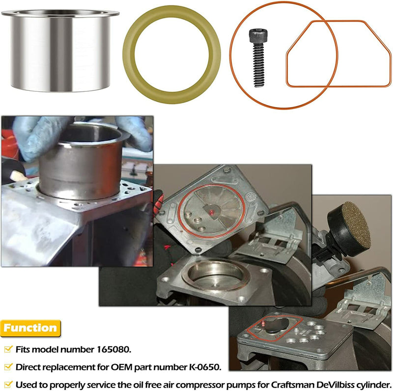 K-0650 Air Compressor Cylinder Sleeve Ring Kit for DeVilbiss for Porter Cable