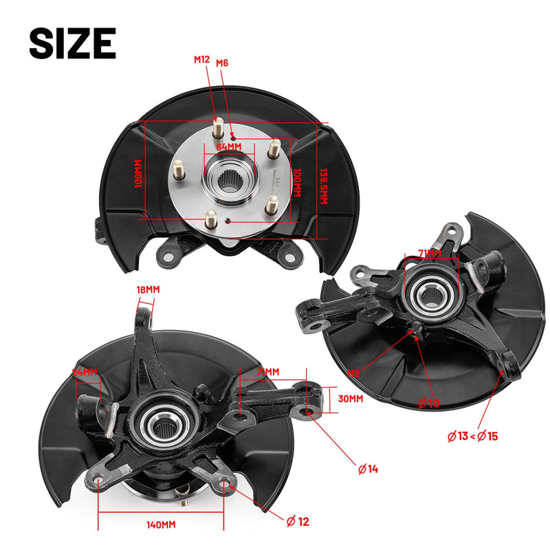 Front Left Right Steering Knuckle and Wheel Hub Bearing for Honda Civic 06-11