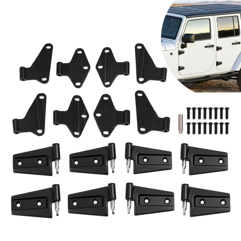 DURAFORCE Door Hinge Replacement Set Black Powder Coat for Jeep Wrangler JK 07-2018 16PCS