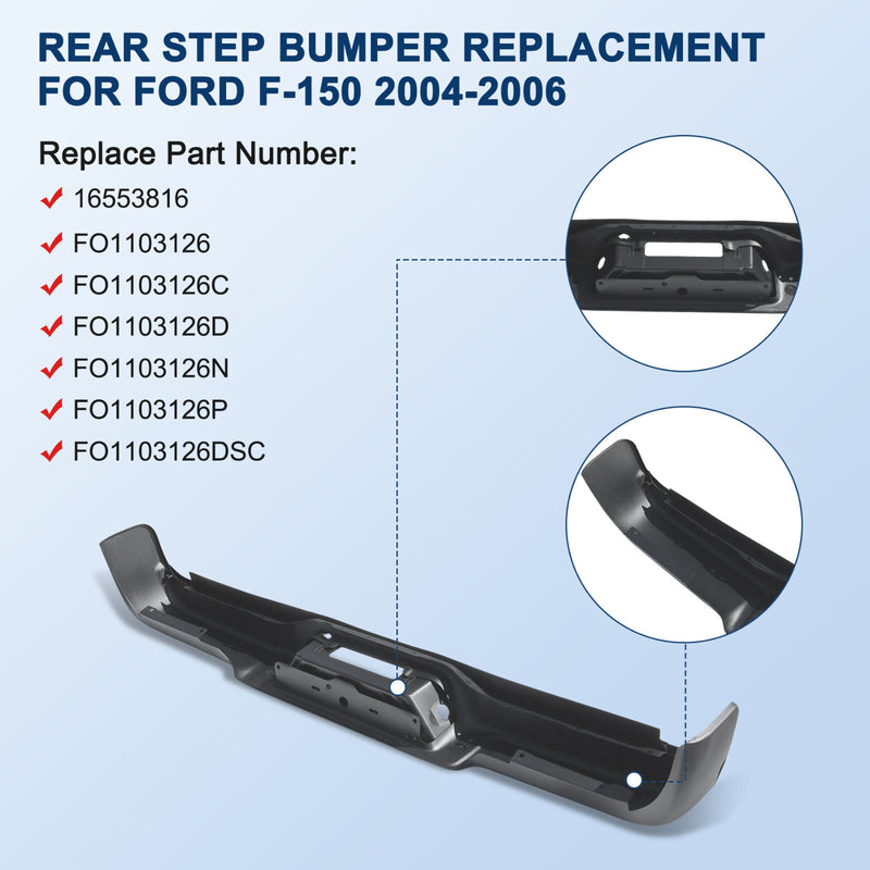 Black Rear Step Bumper with LED Light for Ford F150 2004-2006 without Sensor Hol
