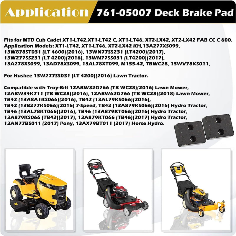 761-05007 Deck Brake Pad for Cub Cadet XT1-LT42 XT1-LT42 C XT1-LT46 XT2-LX42