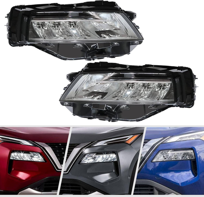 Chrome LED Headlights Headlamps Pair Left+Right for Nissan Rogue 2021-2023