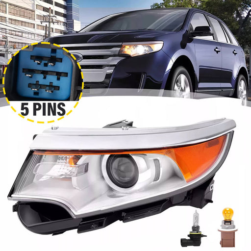 DURAFORCE Headlight Lamp Projector for Ford Edge 2011-2014 Left Driver Side 5 Pins Bulb