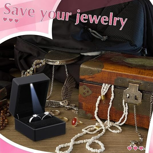 2 Pcs LED Lighted Ring Box Jewelry Case Display Engagement Romantic Wedding Gift