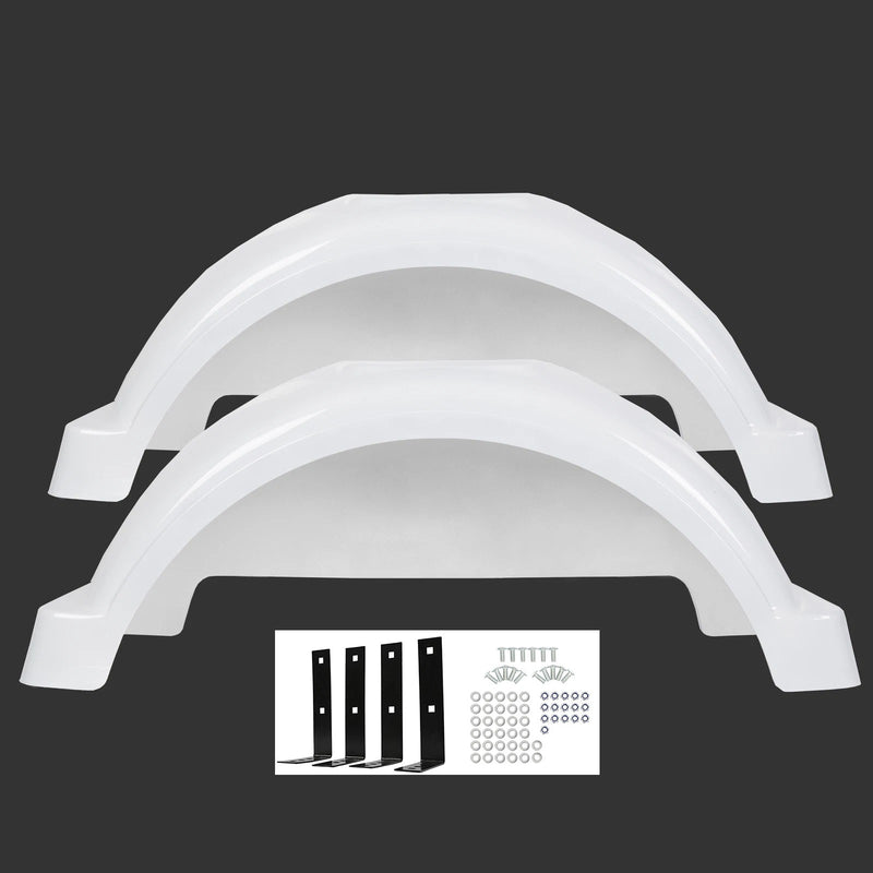 Pair White Single Axle Trailer Fenders for Boat 13" Wheels Tire Skirt