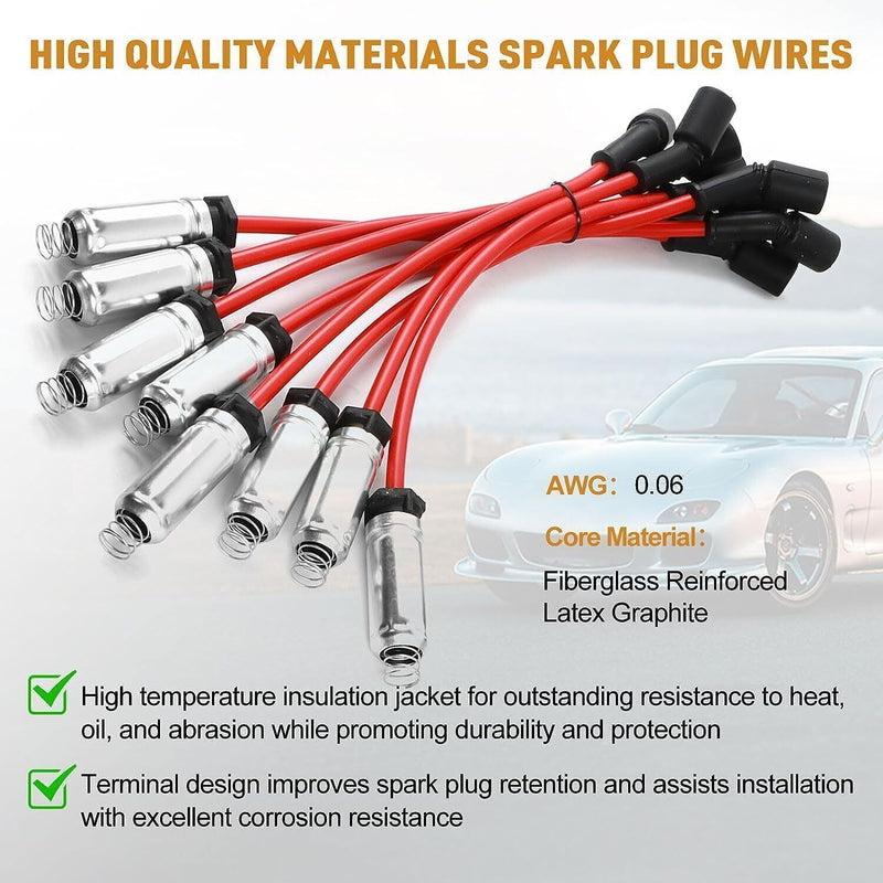 8 Pack Square Ignition Coil and Spark Plug Wire for Chevy GMC 4.8L 5.3L 6.0L 8.1