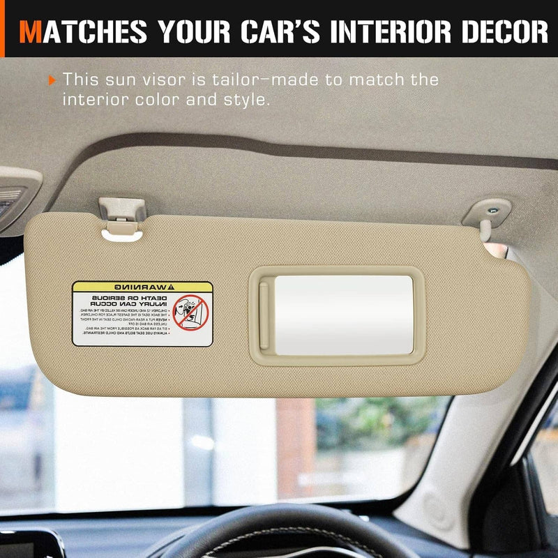 Right Passenger Side Sun Visor with Mirror for Hyundai Elantra 2011-2015 Beige