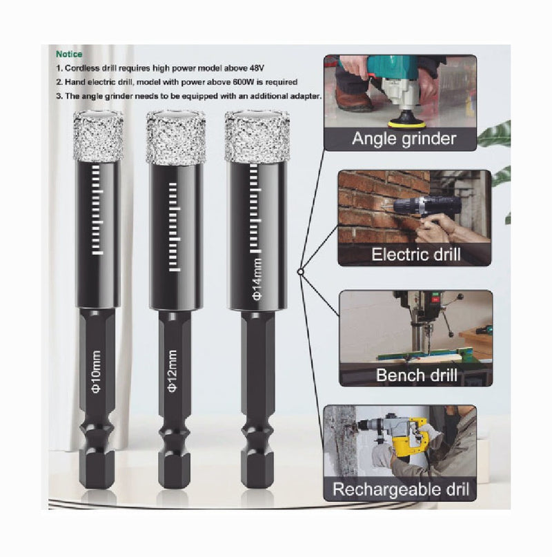6/8/10/12/14mm Diamond Core Drill Bits Dry Drilling Hole Saw for Ceramic Tile