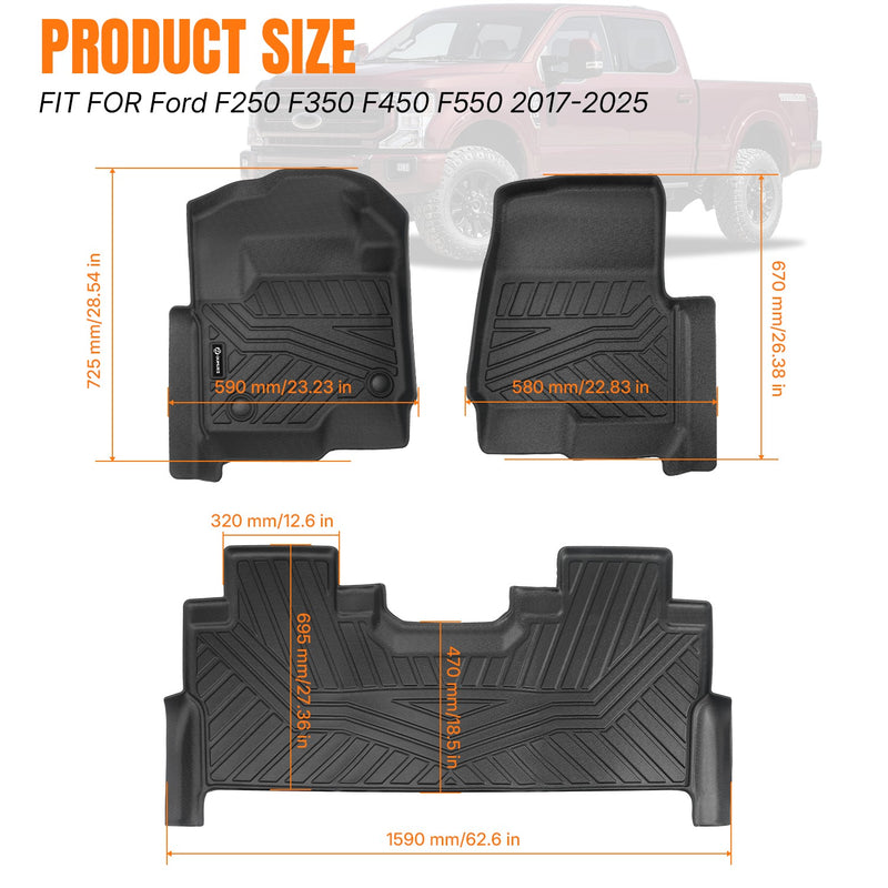 Floor Mats Set TPE for Ford F250 F350 F450 F550 2017-2026 Super Duty Crew Cab