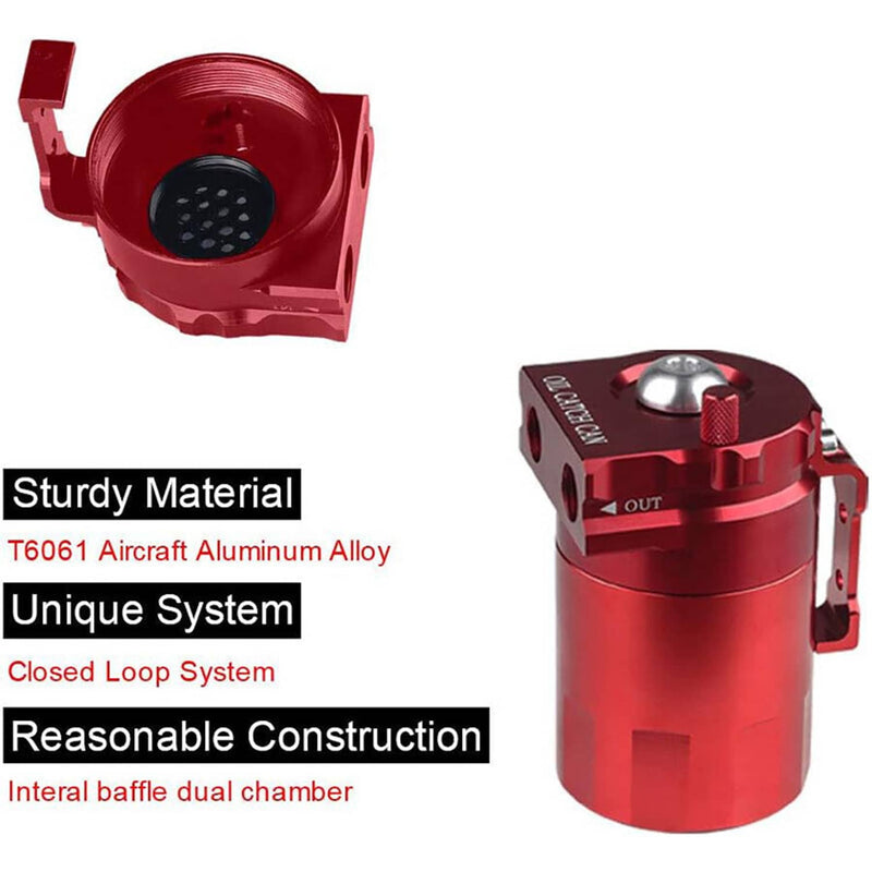 Red Oil Catch Can Tank Reservoir Breather Cylinder Filter Kit Aluminum