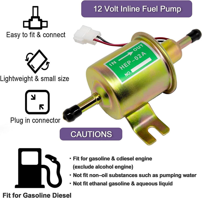 HEP-02A Inline Fuel Pump 12v Electric Transfer Low Pressure Gas Diesel Pump